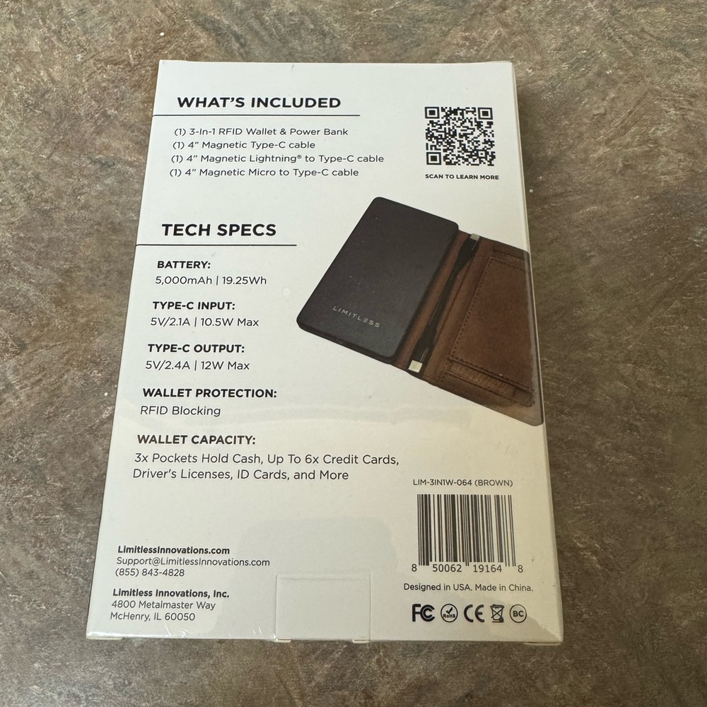 NIB Limitless Light Brown Leather Wallet / Portable Charger + RFID Block Charger - Picture 2 of 9